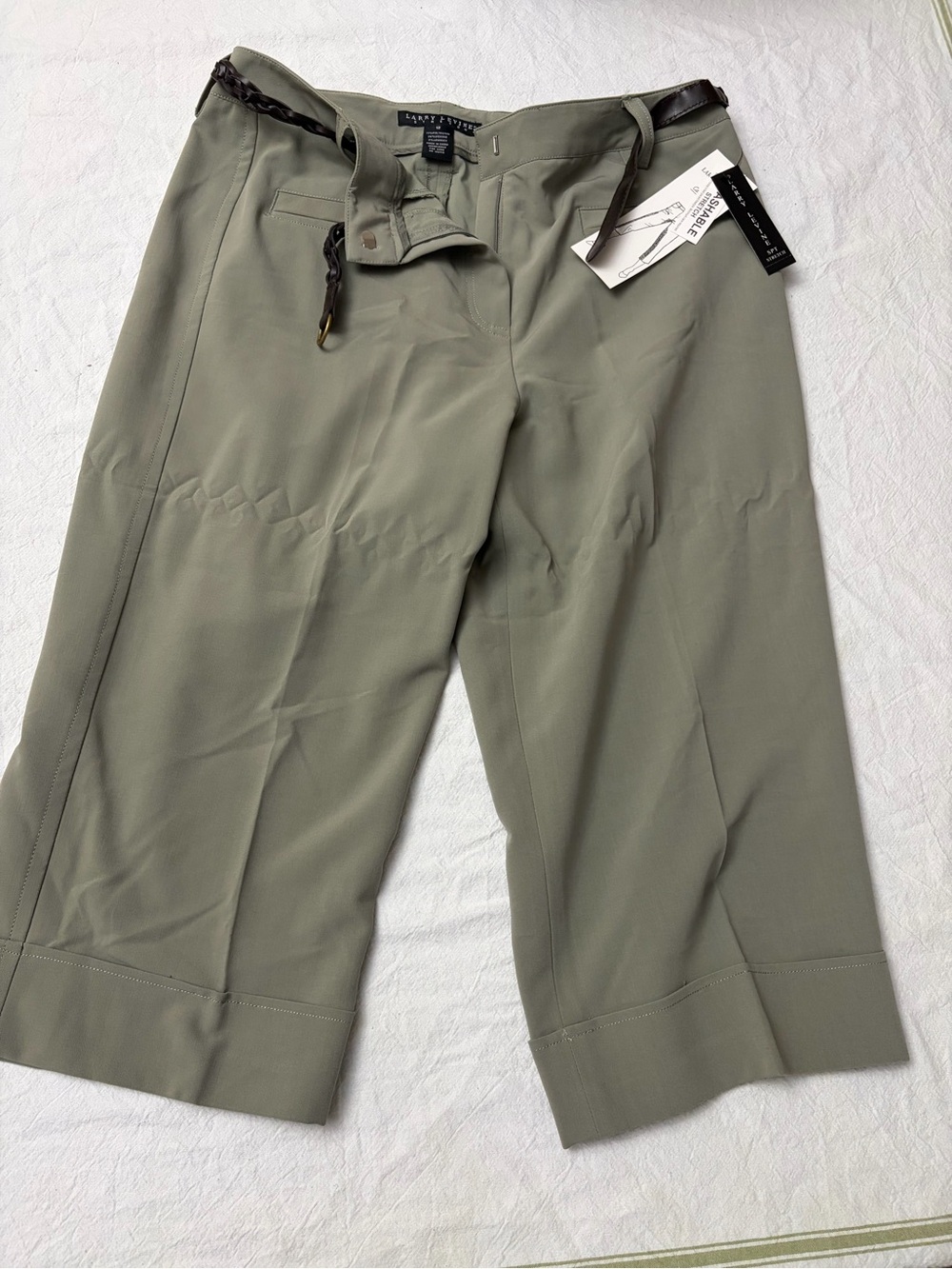 Larry Levine Olive Green Cropped Chinos with Braided Belt